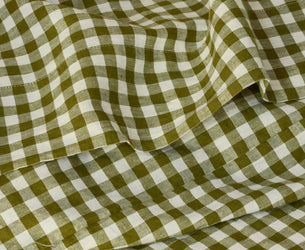 Botanical Green Gingham Linen Blend Flat Sheet