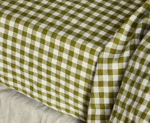 Botanical Green Gingham Linen Blend Fitted Sheet