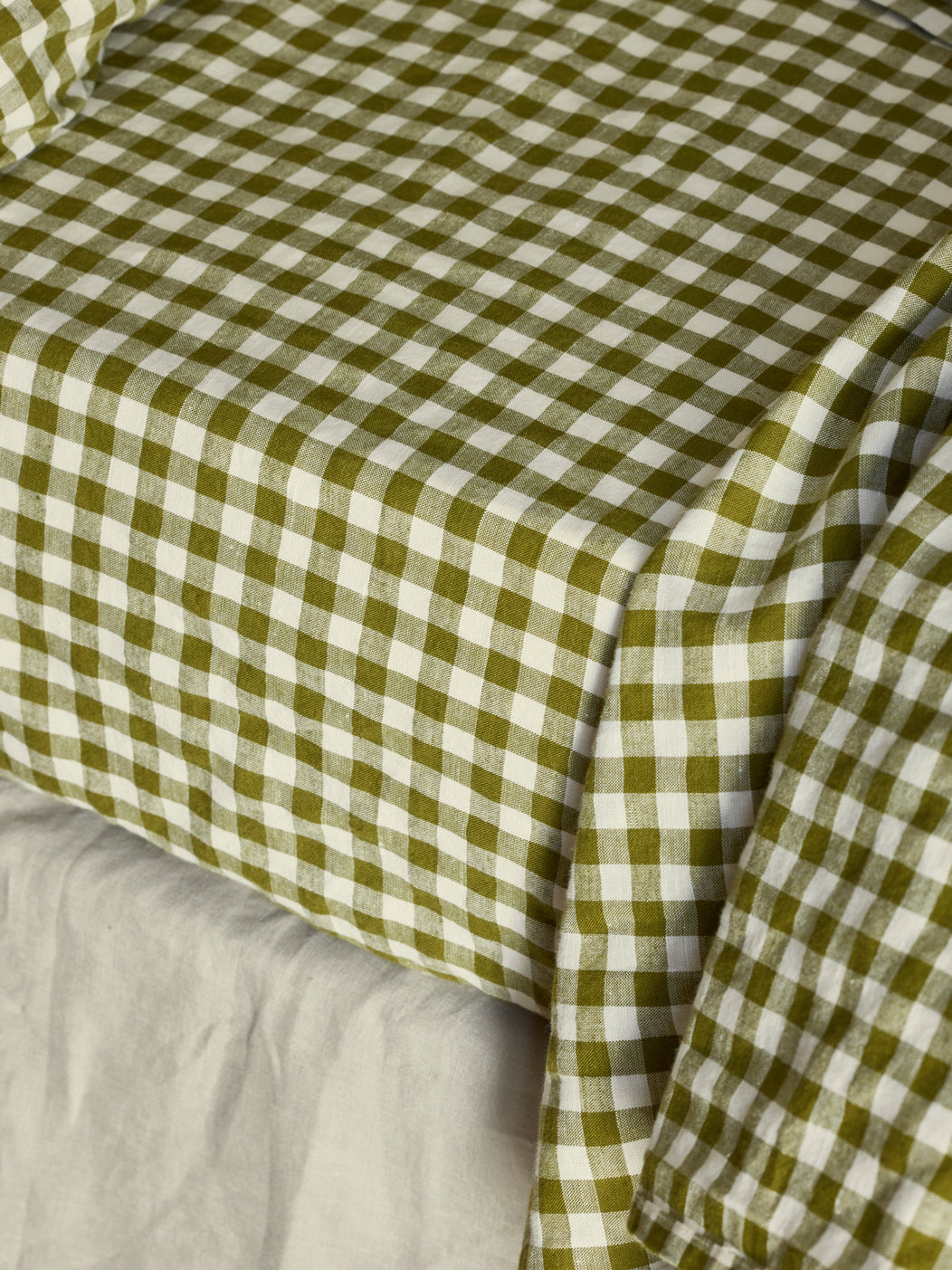 Botanical Green Gingham Linen Blend Fitted Sheet