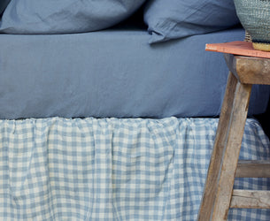 Warm Blue Gingham Linen Blend Valance