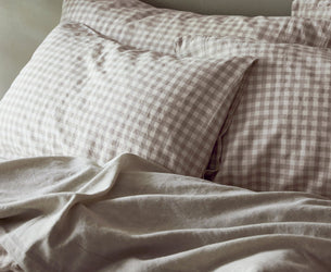 Mushroom Gingham Linen Blend Pillowcases (Pair)