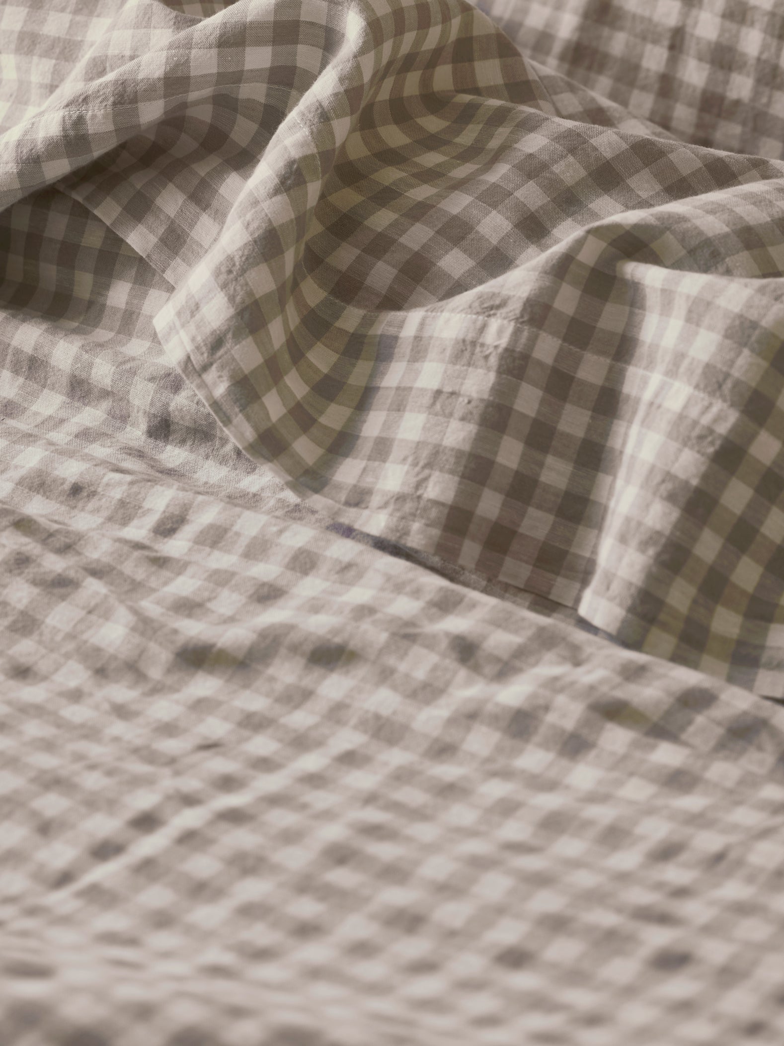 Mushroom Gingham 100% Linen Flat Sheet