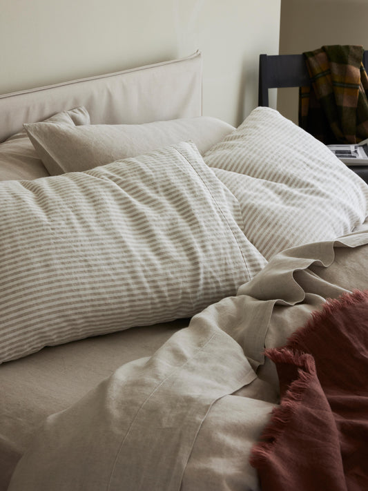 Oatmeal Stripe 100% Linen Pillowcases (Pair)
