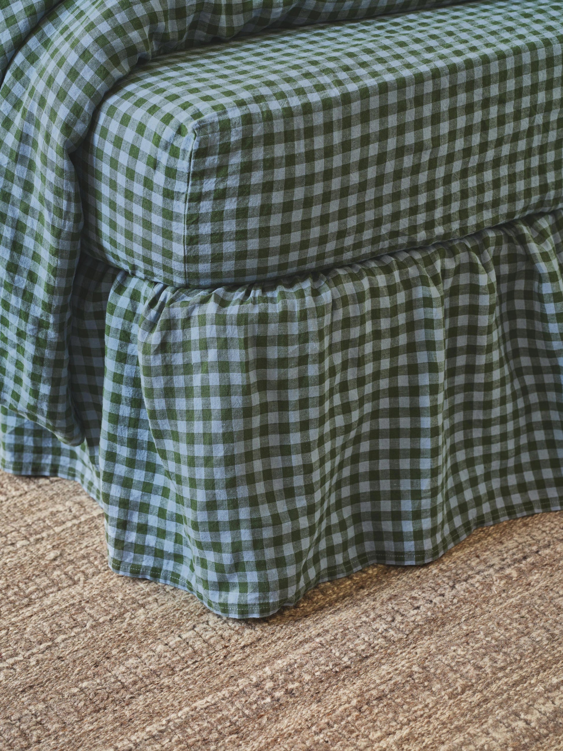 Fern Green & Dusk Blue Colour Drenched Gingham Linen Blend Valance