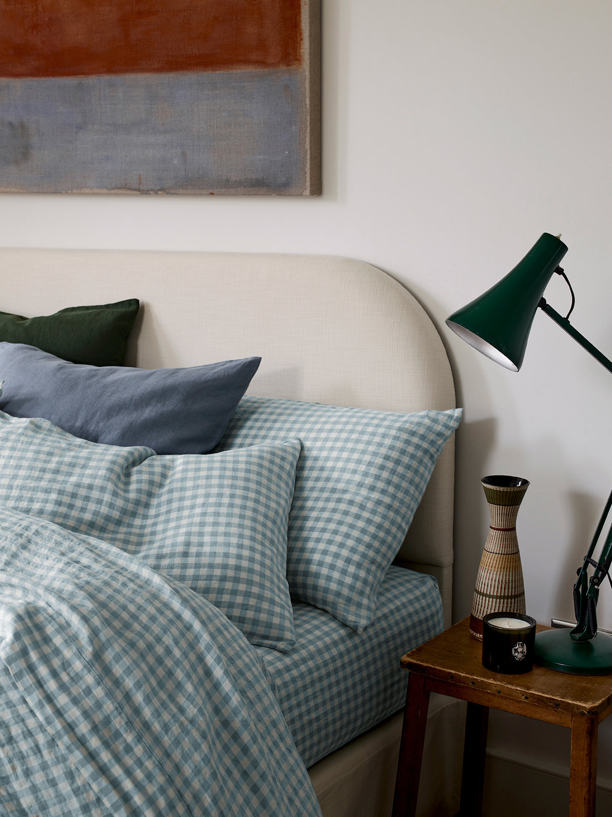 Warm Blue Gingham 100% Linen Pillowcases (Pair)