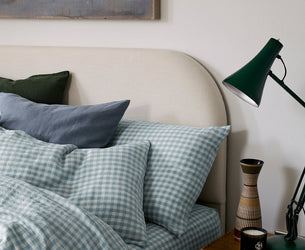 Warm Blue Gingham Linen Blend Pillowcases (Pair)