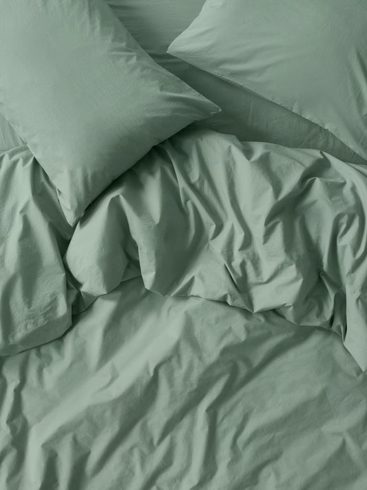 Mellow Green Washed Cotton Percale Duvet Cover