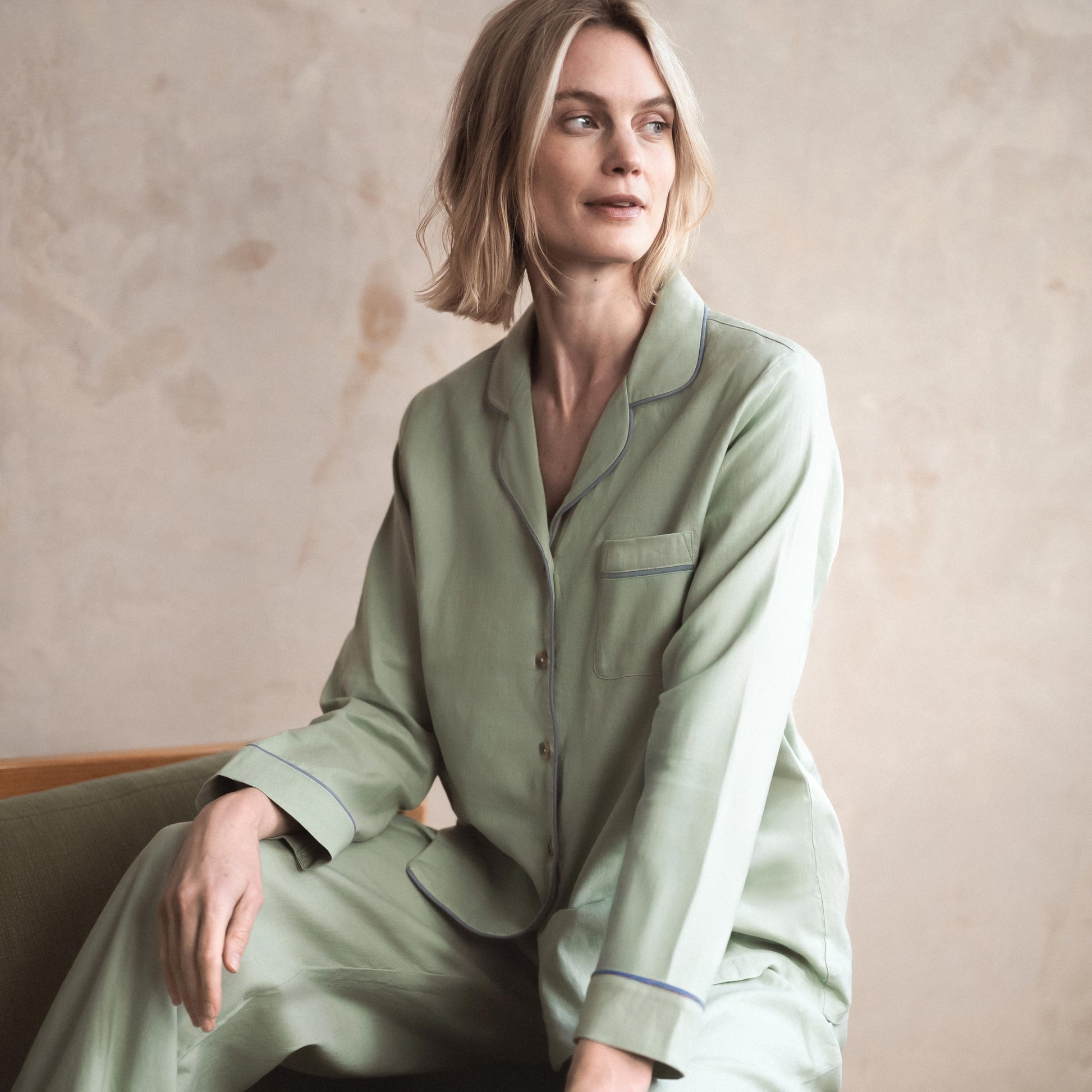 Sage Green Linen Blend Pyjama Trouser Set