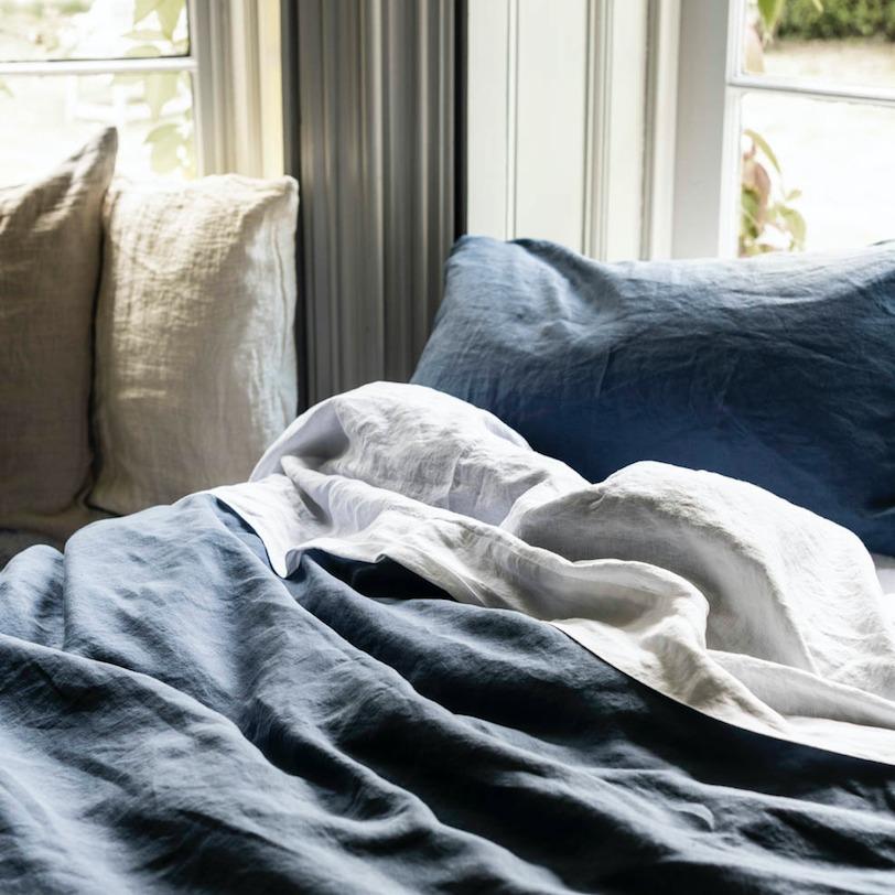 Blueberry Linen Pillowcases - Piglet in Bed