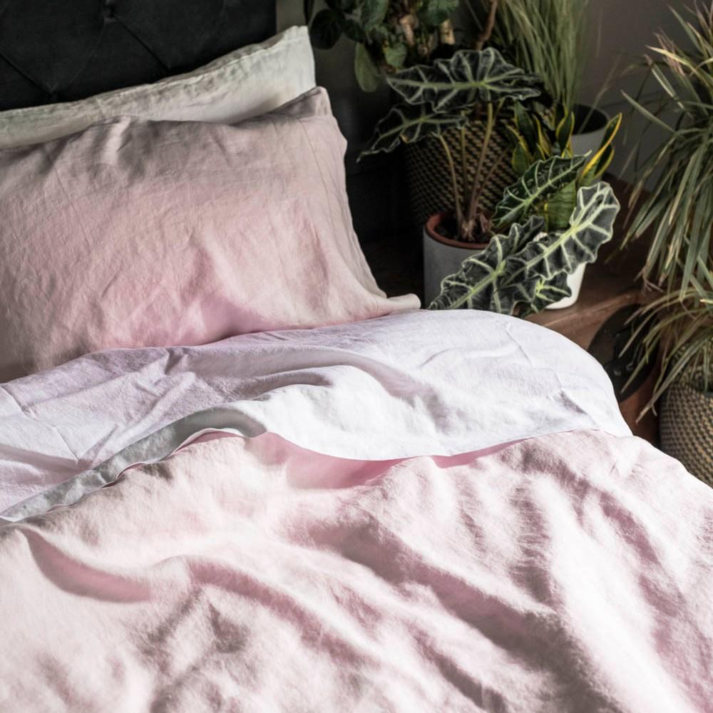 Blush Pink Linen Duvet Cover - Piglet in Bed